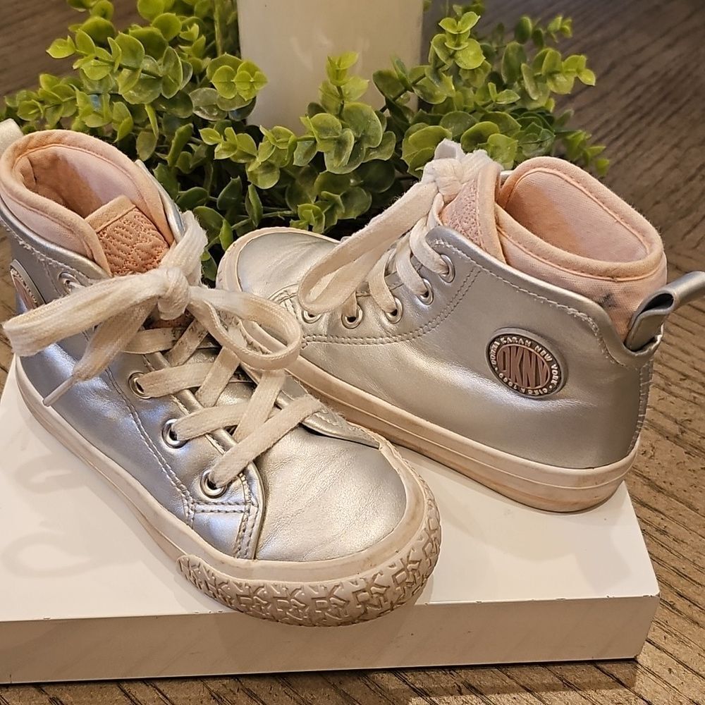 Kids Silver High-Top Sneakers Size 11 DKNY